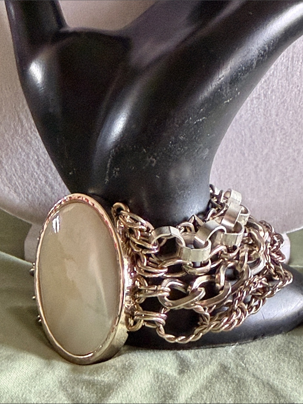 Chico's Silver-Tone Multichain Bracelet with Creamy Oval Stone